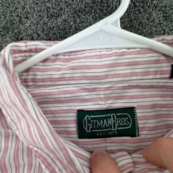 Gitman Bros Long Sleeve Button Up Shirt Men’s 17 35 Striped Pink White Cotton - Picture 9 of 13